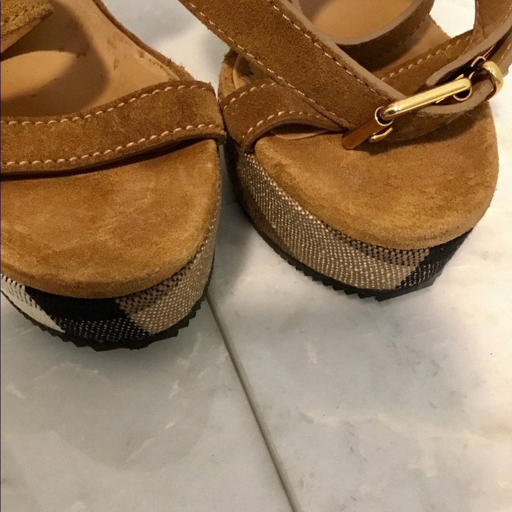 Burberry Tan Check Wedge Sandals - Picture 4 of 6